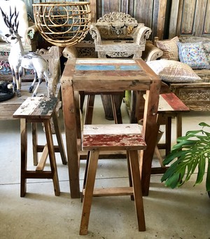 Unique Imports Pic 5 - Recycled Boat Timber Bar Table Stools