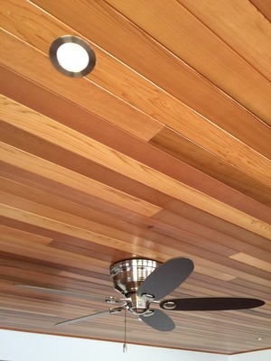 Final Touch Electrical PTY LTD Pic 3 - Cedar roof with an amazing Hunter fan and the incredibly popular LED downlights high powered and low wattage