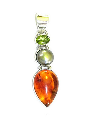 VeronicaBCreations Pic 3 - sterling silver amber and peridot pendant