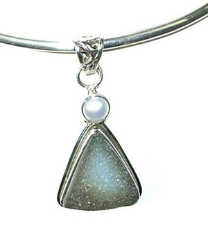 VeronicaBCreations Pic 5 - sterling silver freshwater pearl drusy pendant