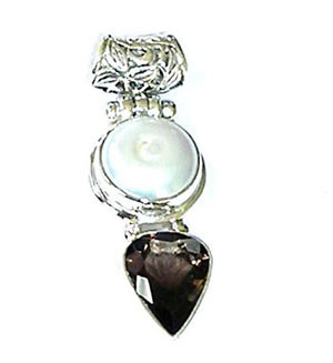 VeronicaBCreations Pic 2 - sterling silver mabe pearl and smoky quartz pendant