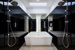 Aristacon Pty Ltd Pic 3 - Black seraphic splasbacks throughout wet areas Italian Flaminio floor tiles troughout