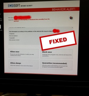 Across Technology Pic 3 - EMSISoft Behaviour Blocker in action EBB found this application downloading a file in the background While the program was safe it is easier to undo a block than an infection