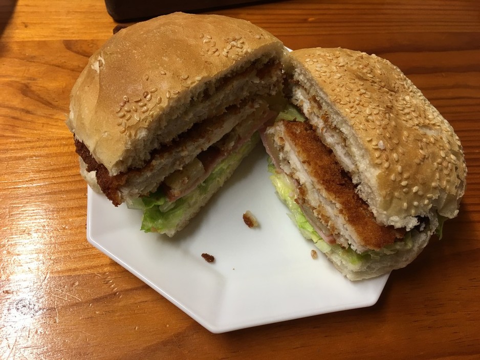 Tucker Time Takeaways Pic 1 - Hawaiian schnitzel burger filled with Ham cheese and lettuce and of course my favorite pineapple