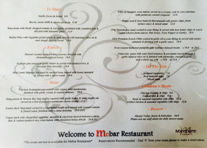 Mebar Restaurant Pic 4 - The menu