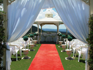 Ceremony Venue Pic 5 - Satin curtain for bride to walk through outside see more photos