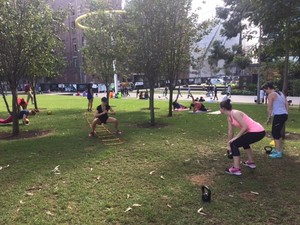 Abs, Buns and Guns of Steel PT Pic 2 - X Training at Chippendale Green Go Mel on the agility ladder Sumo Squatting it out