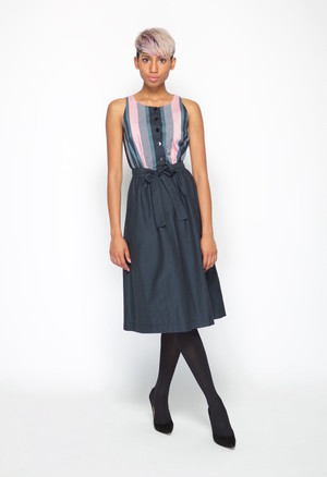 TimiAlaere Pic 5 - Lucy pleat dress in pink stripe exclusive silk cotton print