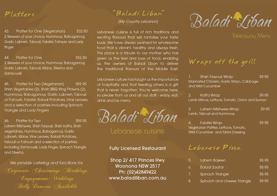 Baladi Liban Pic 1 - Takeaway Menu Page 1 of 2