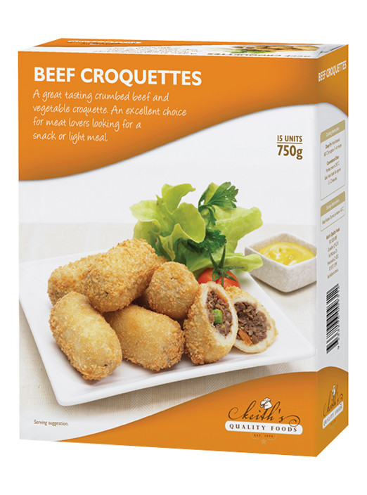 Keith's Foods Pic 1 - Beef Croquettes Retail A great tasting crumbed beef and vegetable croquette An excellent choice for meat lovers looking for a snack or a light meal