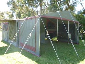 Sunset Camper Trailers Pic 2 - Tent erected with awning and family room