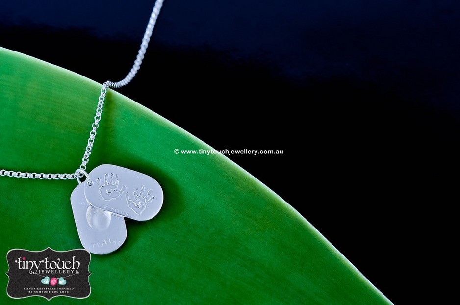 Fingerprint Jewellery from TinyTouch Jewellery Perth, Australia Pic 1 - FingerPrint Double Handprint Pendant on a Silver Chain 220 20 long Great gift for dad