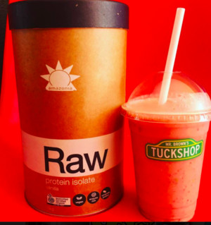 Mr Browns Tuckshop Pic 3 - Berry smoothie 6 add meagan raw protein for a meal on the go 2