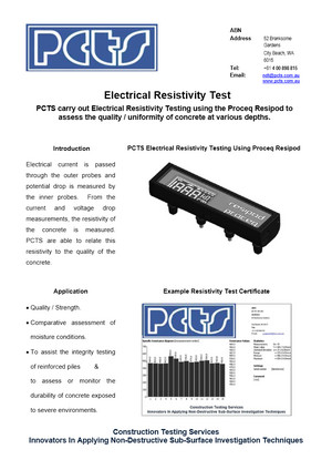 Perth Concrete Testing Services Pic 2 - Resistivity Testing Data Sheet