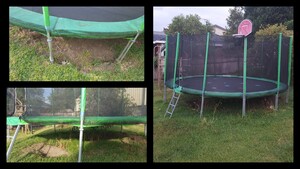 If It's Worth Doing Pic 5 - 50 m dia Trampoline installed with leveling dug under the U shapes legs The U leg part was also fitted with 42mm clear PVC piping