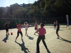 First Serve Tennis Academy Pic 2 - Cardio Tennis class hard at work burning plenty of calories