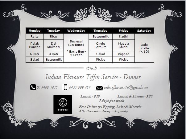 Indian Flavours Online Pic 1 - New Dinner Menu for week of 15 20 May now published