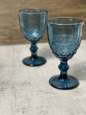 Luxe Wedding Decor Pic 5 - Blue Engraved Wine Goblet x 6 Janurary