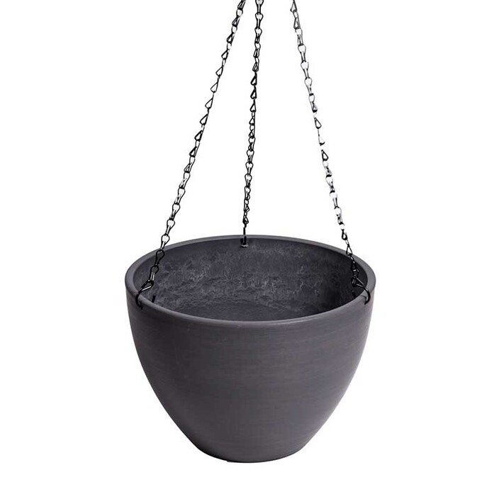 Designer Pots Pic 1 - HangingGreyPlasticPotwithChain30cm