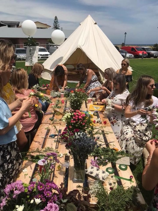 TJS Events Pic 1 - Making beautiful flower crowns at a bridal shower