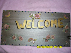 Unique Wooden Crafts Pic 4 - Welcome Sign on an Rectangle Cut Out can be done on this cut out or the Oval or Sunrise Cut outs