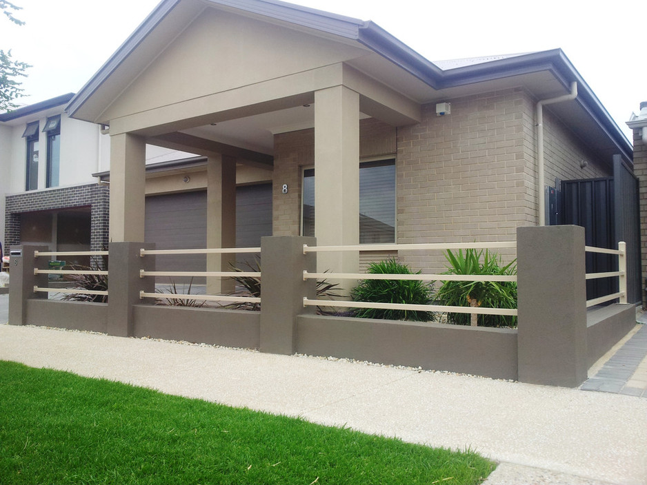 FENCE FIRST - Fencing & Gates Adelaide SA Pic 1 - Pillars Walling with Horizontal Tubular Powder coated Rails