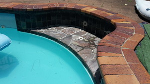 Greenaway Pools Pic 2 - Before Steps leaking and slate tiles are breaking down and lifting