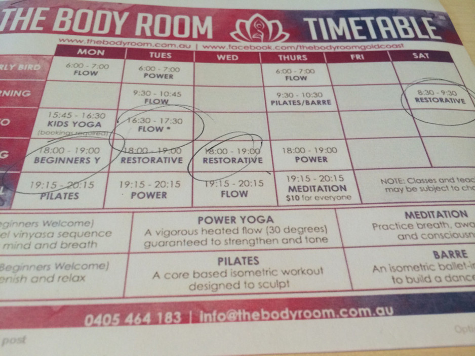 The Body Room Pic 1 - Timetable always updated on Facebook