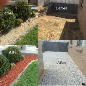 Cook maintenance Pic 2 - Rocks in front garden removed and replaced with bark chips Weeds removed ground levelled and rocks added to create a better look