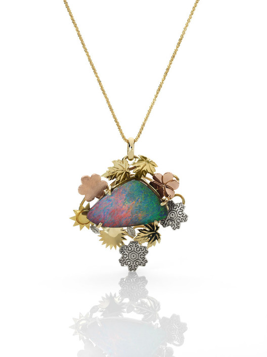 Giulians Jewellers Pic 1 - Australian boulder opal Four Seasons pendant by Giulians in 18ct rose white and yellow gold