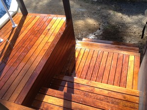 Entertaining Landscapes Pic 3 - Merbau stairs and small boxed platform for entrance in to pool area