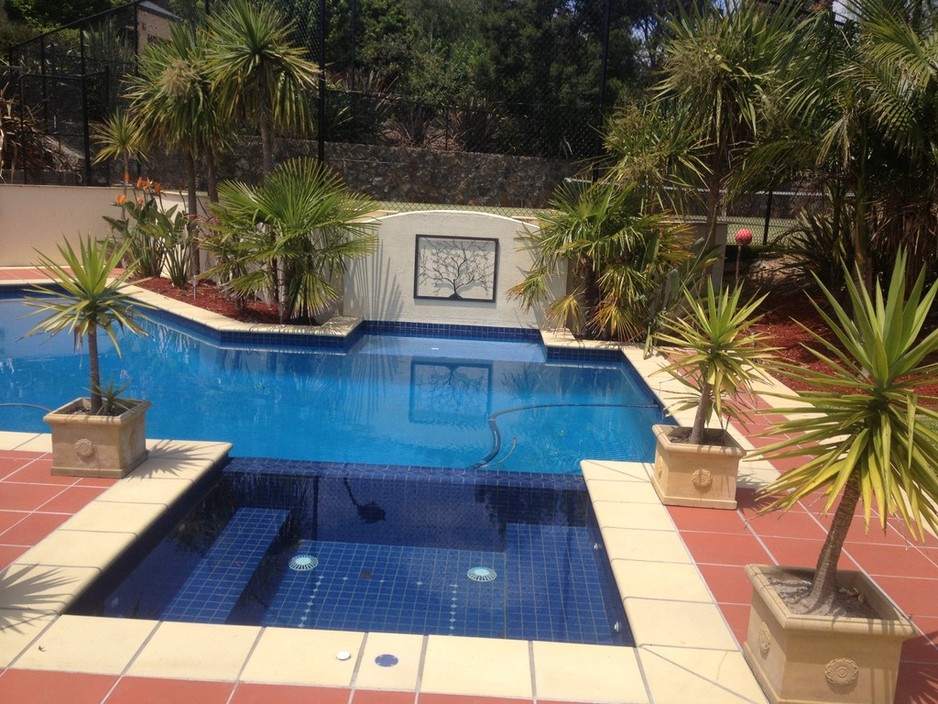 Entertaining Landscapes Pic 1 - Paved area around entire pool area including back feature wall