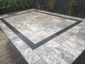 Estrada Paving & Landscaping Pic 2 - Silver Travetine with bluestone border Parkdale