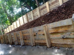 landscaper brisbane Pic 2 - Timbre sleeper retaining wall