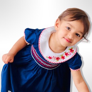 Elfin Kidz Pic 4 - Navy Blue Hand Smocked Dress