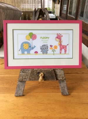 PicToFrame Pic 4 - A needlework made pretty in pink with a green mat highlight to complement the colours of the work