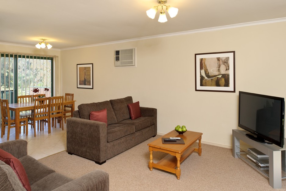 Apartments @ Mount Waverley Pic 1 - Spacious open plan living with large TV DVD player Foxtel