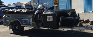 Emu Camper Trailers Pic 3 - EMU Extreme Adventure 4x4 Camper Trailer OPTION 2 Slide Out Toolbox with Motorbike Rack