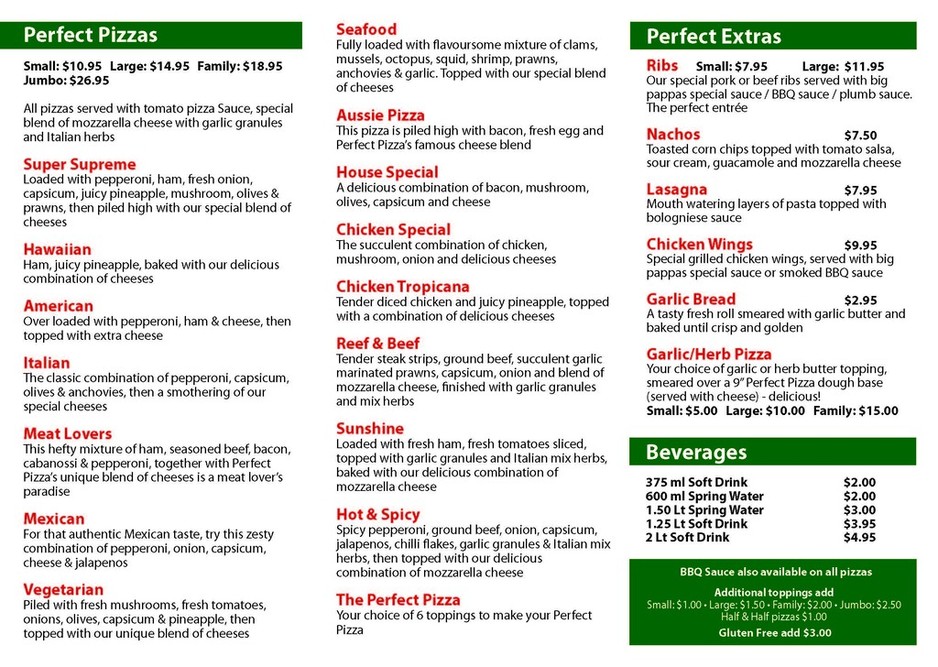 Perfect Pizza Redbank Plains Pic 2 - Delicious menu