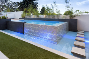 Boardwalk Pools Pic 4 - Above Ground Concrete Swimming pool in Attadale Metallic Silver Mosaics Infinity Edge Stepping Stones Natural stone poolside capping