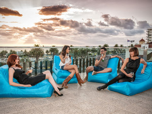 Bean Bag Hire Pic 2 - The Ambient Lounge Conversion is a unique and sophisticated bean bag chair that flips out to become a full body lounger or sunbed