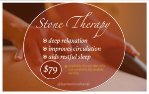 Harmonious Hands Pic 2 - Stone Therapy Indulge in deep relaxation and healing with a luxurious warm stone massage Melting away stress and tension Stone Therapy Massage aims to improve blood circulation and energy flow as well as aiding restful sleep includes 10 OFF