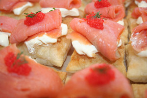 Salt of the Earth Catering Pic 3 - Smoked Salmon Cream Fraiche on Puff Pillows with Salmon Roe Dill