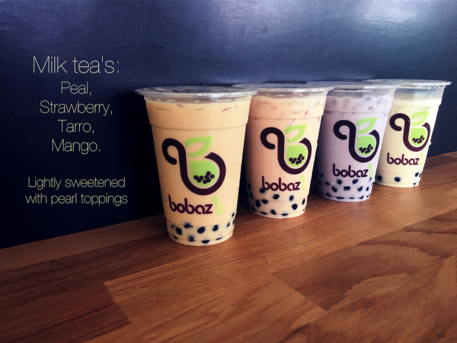 Bobaz t Pic 1 - Milk Teas Available as a classic pearl milk strawberry taro and mango All served with pearl