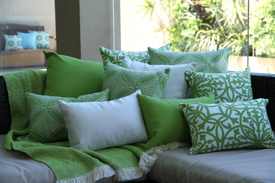 Outdoor Interiors Australia Pic 1 - Designer fade water chlorine resistant outdoor scatter cushions in Lime