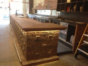 GTK Carpentry & Construction Pic 3 - hardwood garden sleepers ripped and planned to make an amazing bar top with strip led lighting on chalel st