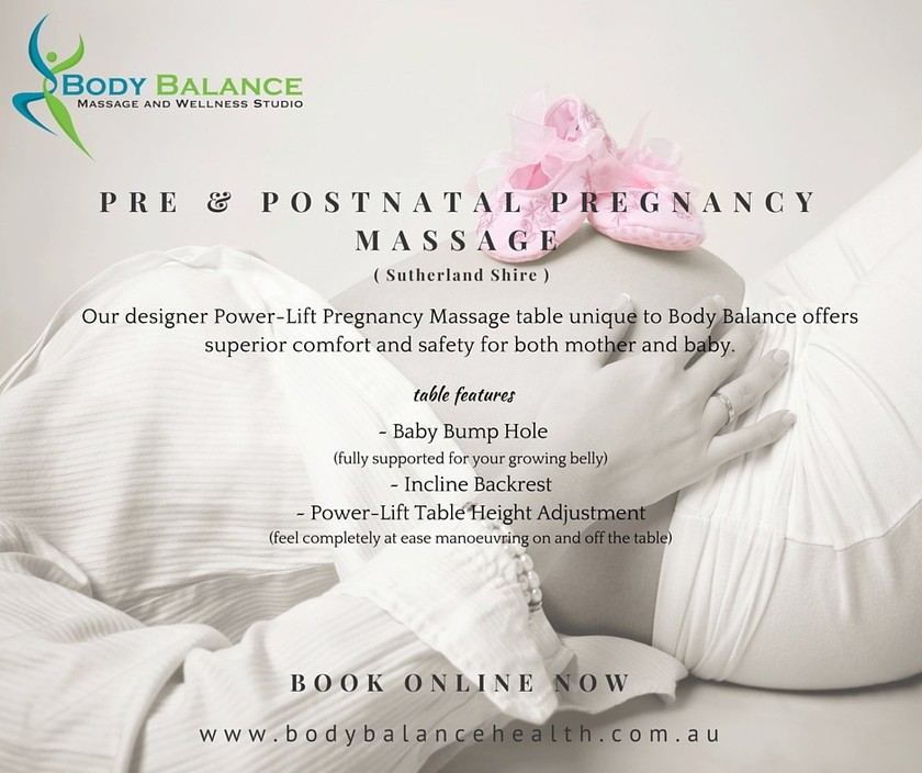 Body Balance Massage & Wellness Studio Pic 1 - Pre Post Natal Pregnancy Massage using our designer massage table with baby bump hole