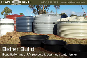 Clark Tanks Pic 2 - Better Build Clark Tanks are beautifully made UV protected seamless water tanks For more information visit our website wwwclarktankscomau or call 1800 252 758