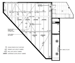 BIGBANG Studio Pic 2 - reflected ceiling plan showing power and light circuits and rigging locations