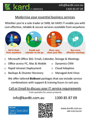 KARD IT Services Pic 3 - Kickstart or enhance your business with our BizBoost packages Tailored to your needs BizBoost can include website services Microsoft 365 business and productivity apps cloud solutions data backup and recovery customer management systems and more